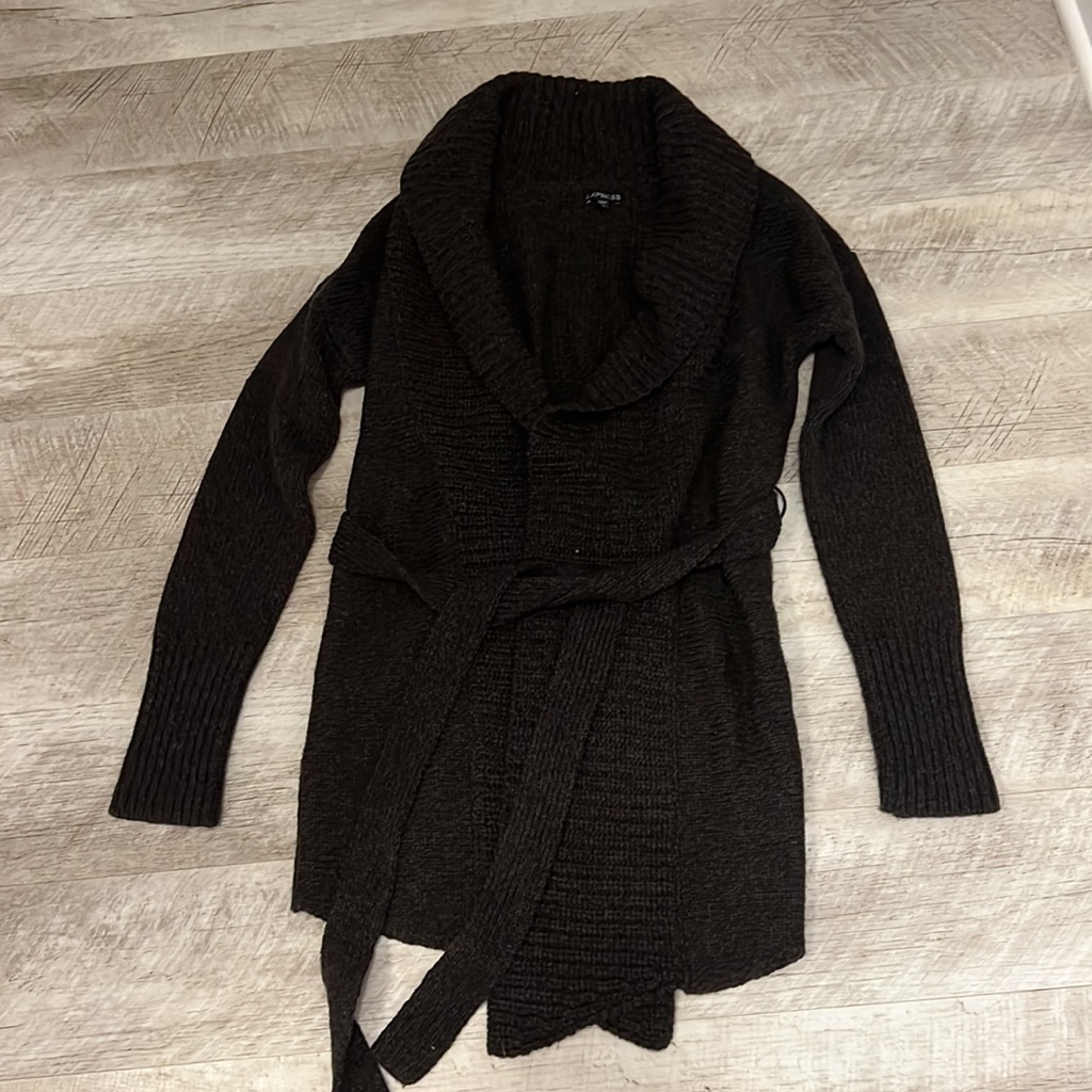 Express Long Belted Open Cardigan Sweater